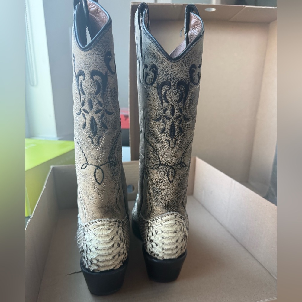 Circle G Khaki Snakeskin Cowboy Boots Exotic Western Size 8 Pointed Toe Leather - Picture 4 of 7